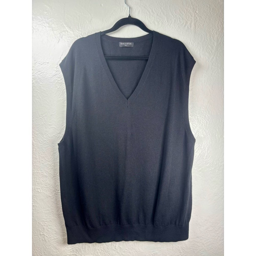 Kallspin Cashmere Wool Blend Knit Sweater Vest Black Mens 3XL V-Neck Academia